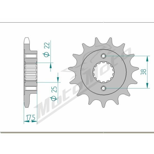 AFAM plieninė standartinė priekinė žvaigždutė 52616 - 525 14-15 dantukų DUCATI HYPERMOTARD / MONSTER 796cc 10-15