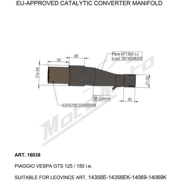 LEOVINCE Catalytic Converter VESPA GTS 125-150 17-20