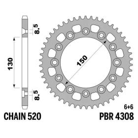PBR Standard C45 Steel Rear Sprocket 4308 - 520 ​​​​​​​HONDA NX / XL / XR 250-600cc 1982-1992