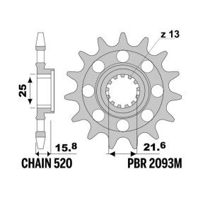 PBR Steel Standard Front Sprocket 2093M - 520 KAWASAKI NINJA ZX-6 600-636cc 1998-2006