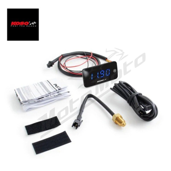 KOSO Slim Line Voltmeter/Thermometer New Generation Blue 57mm