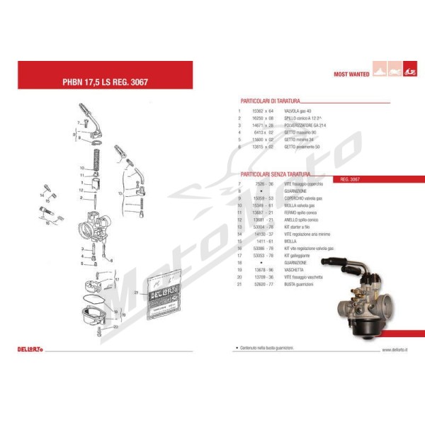 DELLORTO PHBN LS Ø17,5mm Carburetor Aprilia / Beta / CPI / Derbi / Fantic / Honda / MBK / Peugeot / Rieju / Yamaha 50cc 96-24