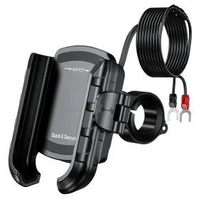 Biketec Motorcycle quick lock phone holder with usb 3. 0 power delivery charger 22-32 mm