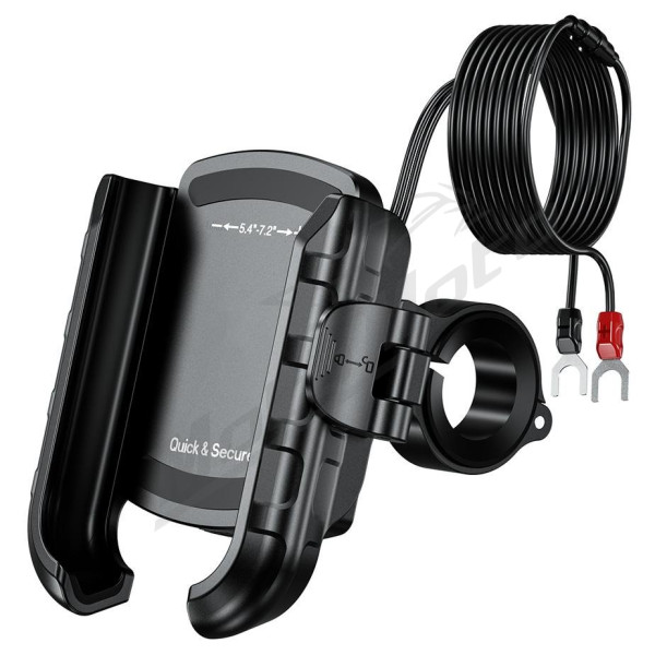 Biketec Motorcycle quick lock phone holder with usb 3. 0 power delivery charger 22-32 mm
