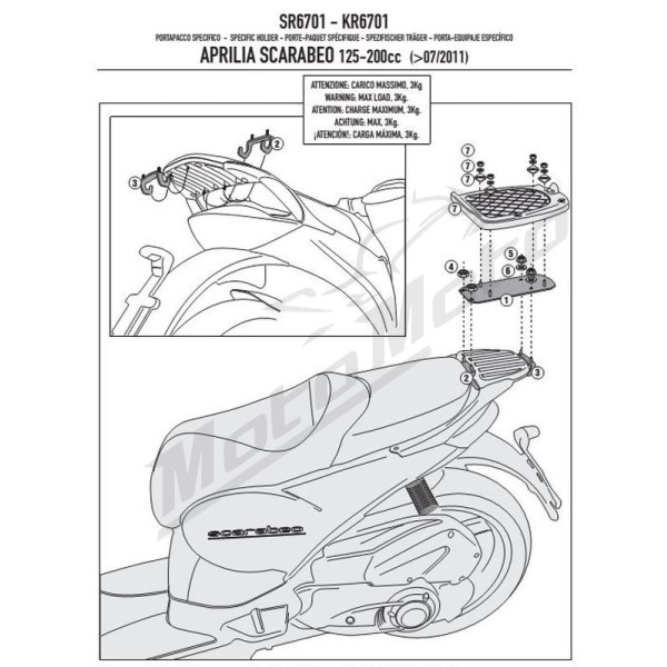 KAPPA Galinės daiktadėžės laikiklis Aprilia Scarabeo 125-200 11-15
