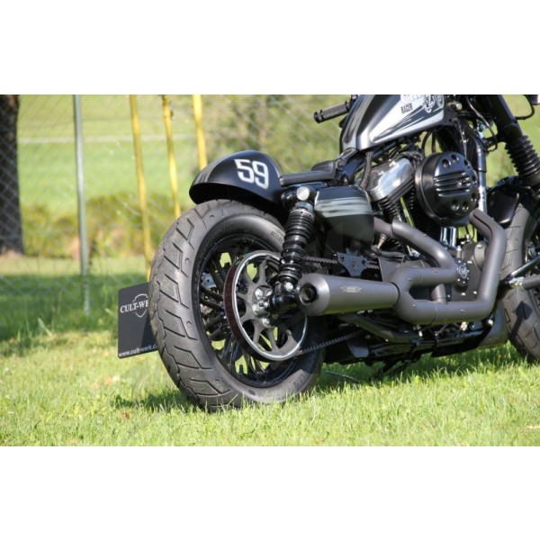 CULT WERK Galinis sparnas juodas Cafe su sėdyne Harley Davidson XL 883-1200cc 2004-2022