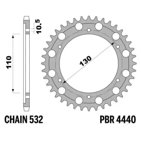 PBR standartinė C45 plieninė galinė žvaigždė 4440 - 532 Yamaha YZF R6 600 2003-2005