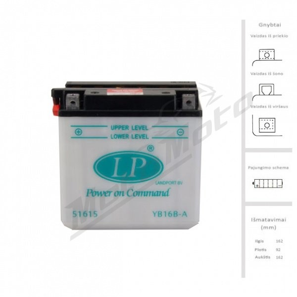 LANDPORT Akumuliatorius 16 Ah 175A EN 12V LB16B-A DRY