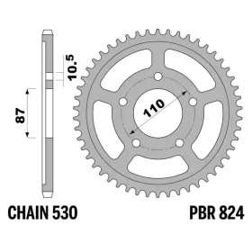 PBR Standard C45 plieninė galinė žvaigždė 824 - 530 SUZUKI GSF / GSX / GSX-R / RF / VZ 600-1100cc 1985-2012