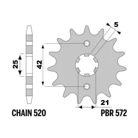 PBR Steel Standard Front Sprocket 572 - 520 YAMAHA SR / XV 250cc 1980-1999