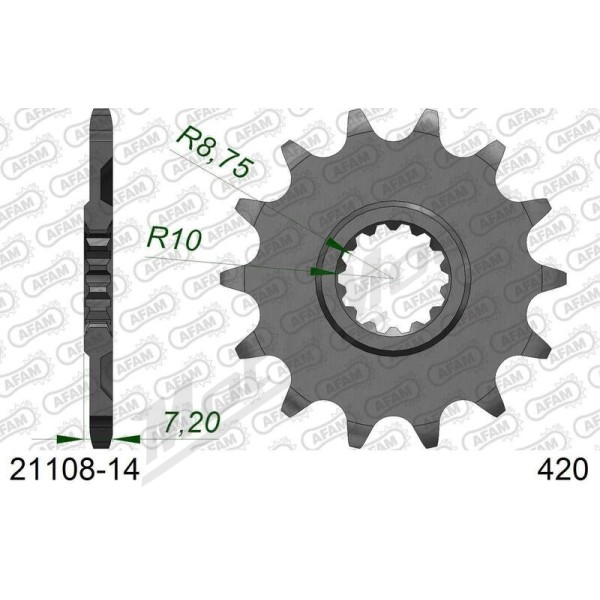AFAM Steel Standard Front Sprocket 21108 - 420 14 teeth YAMAHA YZ 65 2017-2026