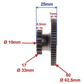 Starter bendix gear atv / cross 200cc 17+60teeth