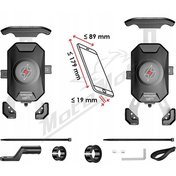 Biketec motorcycle mount with inductive charger 22-32 mm