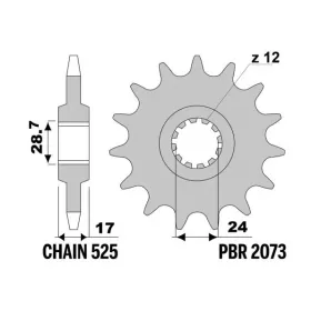 PBR plieninė standartinė priekinė žvaigždutė 2073 - 525 HONDA CB / CBF / CBR 600cc 1997-2007
