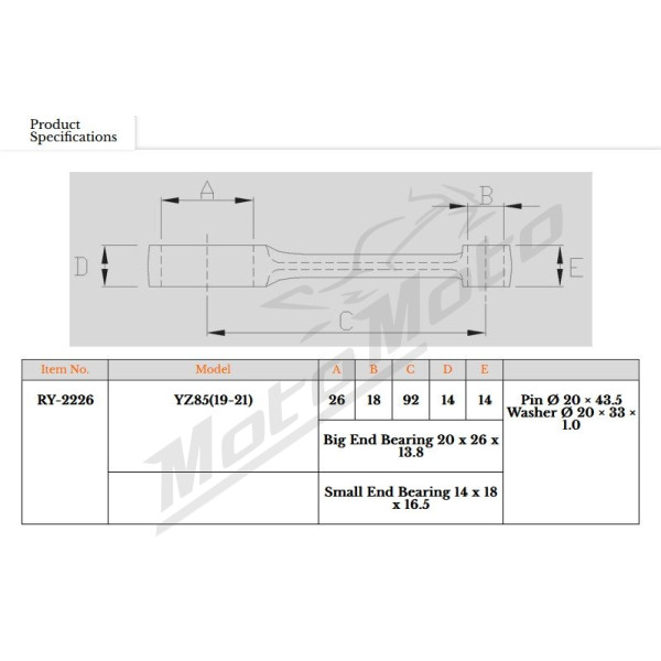 Royal Rods connecting rod YAMAHA YZ 85 19-26