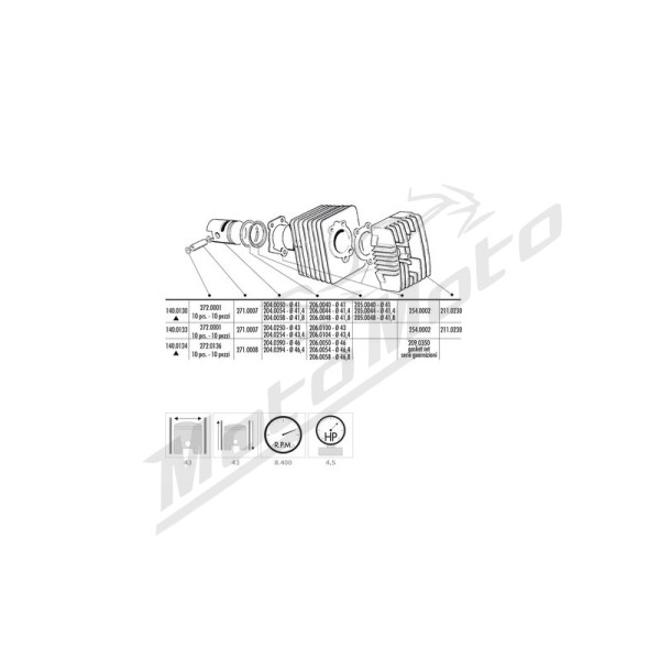 POLINI Cilindro komplektas 43mm Piaggio Bravo / Si 50cc 73-01