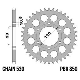 PBR Standard C45 Steel Rear Sprocket 850 - 530 YAMAHA XS 650 1975-1983