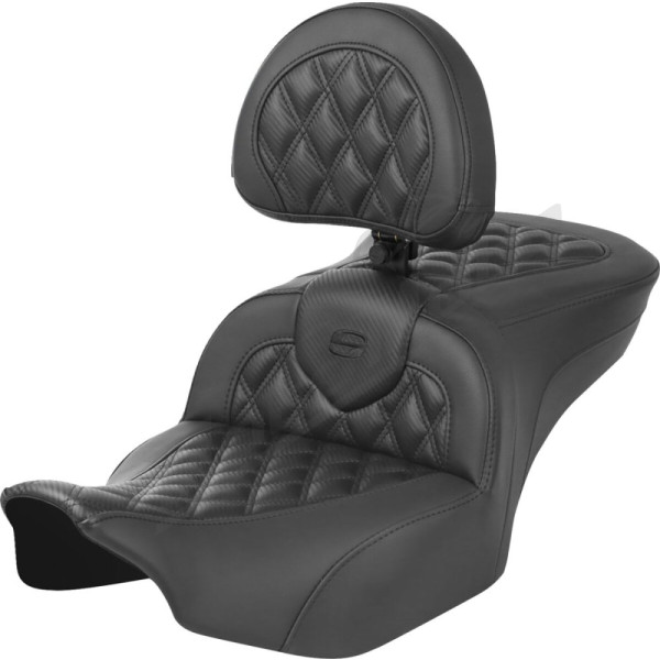 SADDLEMEN Road sofa Lattice Stitch Seat Black/Carbom With Backrest Harley Davidson FLHX / FLTRX / FLTRXSE 1923-1977 23-25