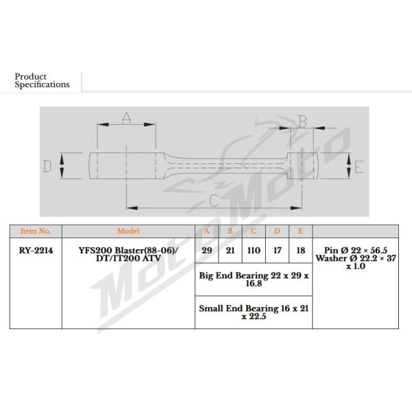 Royal Rods Connecting Rod Yamaha YFS 200 Blaster 1988-2006