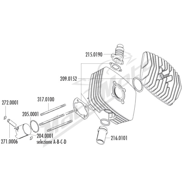 Cilindro komplektas POLINI (aliuminis) Minarelli P4-P6 80cc 2T AC Ø48 / PIN Ø12