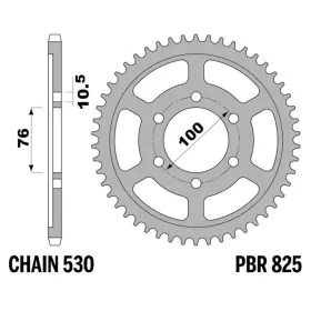 PBR Standard C45 plieninė galinė žvaigždė 825 - 530 HUSABERG / SUZUKI 390-1200cc 1983-2013
