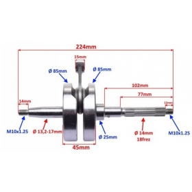 Crankshaft MAXTUNED APRILIA/ ITALJET/ PIAGGIO/ VESPA / PIN Ø13 50cc 4T
