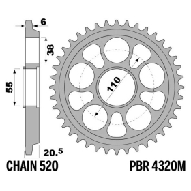 PBR Ultra-Light Aluminium Hard Anodized Rear Sprocket 4320 - 525 DUCATI / TRIUMPH 748-1100cc 1993-2015