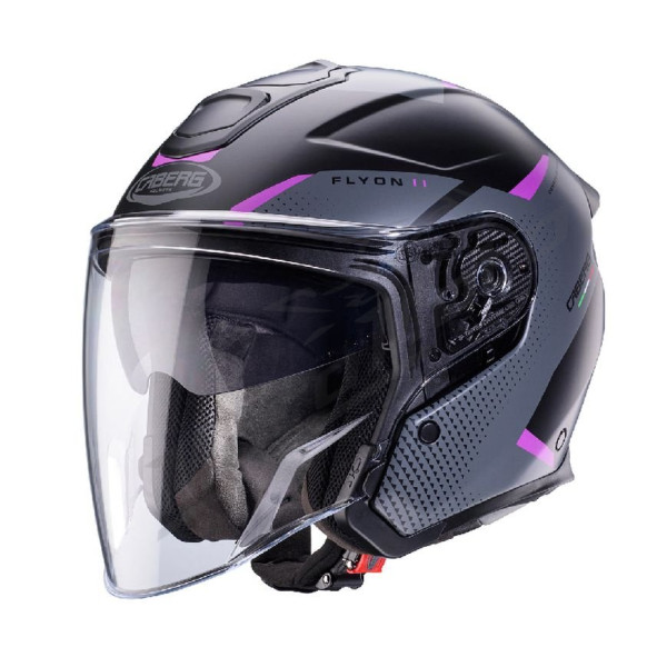 Open Jet Helmet Caberg Flyon II Boss Matte Black/Gray/Pink