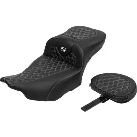 SADDLEMEN Roadsofa Honeycomb sėdynė su atlošu prailginta balta Harley Davidson FLHX / FLTRX / FLHXU / FLTRXSE 1923-1977 23-25 