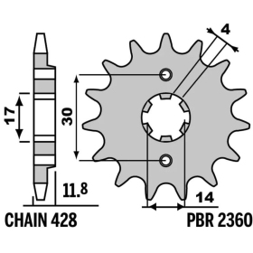 PBR Steel Standard Front Sprocket 2360 - 428 14T