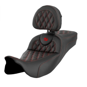 SADDLEMEN Roadsofa Perforated  Extended Red Seat With Backrest Harley Davidson FLHR / FLHRC / FLHTCU / FLTRU / FLTRXS 1584-1923 08-23