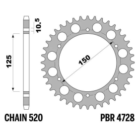 PBR Standard C45 Steel Rear Sprocket 4728 - 520 ​​​​​​​BENELLI TRK 502-702cc 2018-2024