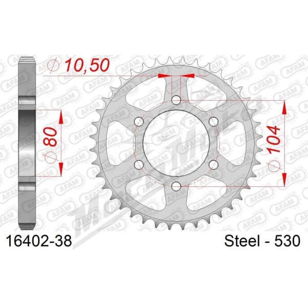 AFAM plieninė standartinė galinė žvaigždė 530 38 dantukų KAWASAKI Z / ZR 400-650cc 77-94