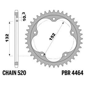 PBR Standard C45 Steel Rear Sprocket 4464 - 520 MV AGUSTA BRUTALE / F3 675-1090cc 2011-2017