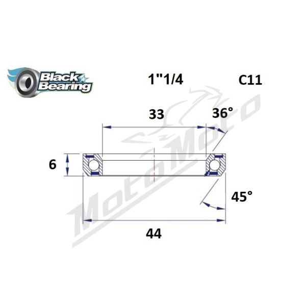 BLACK BEARING 36°/45° vairo kolonėlės guolis 33x44x6 mm HB-C11