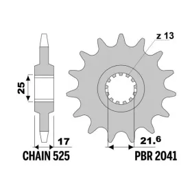 PBR plieninė standartinė priekinė žvaigždutė 2041 - 525 HONDA CB / CBF / VFR 400-500cc 1989-2006