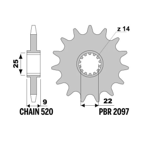 PBR Steel Standard Front Sprocket 2097 - 520 MV AGUSTA F4 750 2001-2002