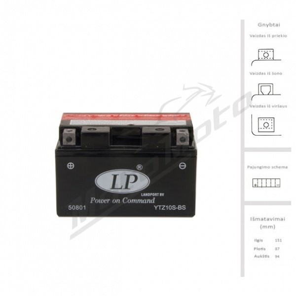 LANDPORT  Accumulator 8.6 Ah 190A EN 12V LTZ10S-BS AGM
