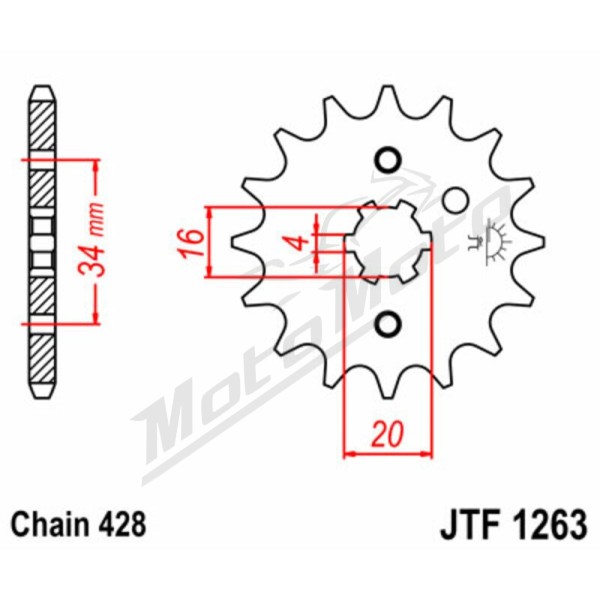 JT/JT Chain Kit 428HDR 15/34 Standard - Standard Rear Sprocket Yamaha MT / R 125cc 20-25