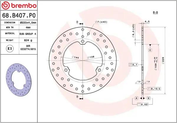 BREMBO Ore Prime Line Galinis stabdžių diskas Yamaha MT-03 / R3 300 15-18