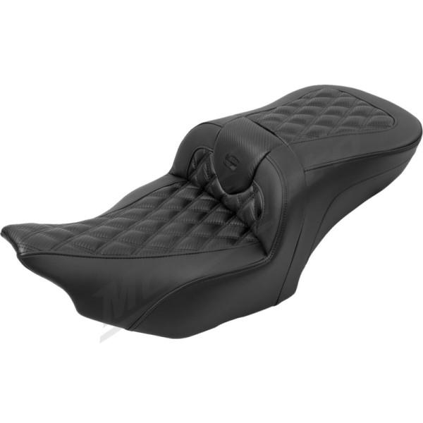 SADDLEMEN Road sofa Lattice Stitch Seat Black/Carbom With Backrest Harley Davidson FLHX / FLTRX / FLTRXSE 1923-1977 23-25