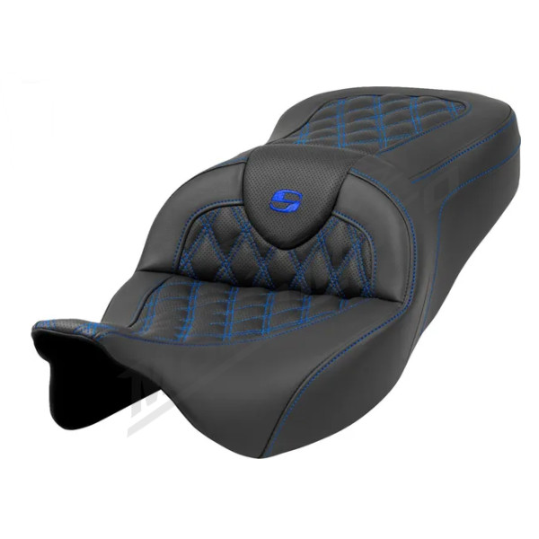 SADDLEMEN Road sofa Lattice Stitch Seat Black/Blue Harley Davidson FLHR / FLHRC / FLHTCU / FLHX / FLTRX 1584-1923 08-23