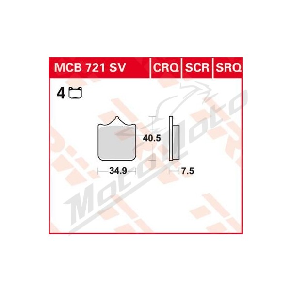 TRW SV Series Sindered Brake Pads Aprilia / Benelli / Bimota / Cagiva / Derbi / Ducati / Husqvarna / KTM / Moto Guzzi / Sherco / Triumph / Voxan 450-1200cc 00-23