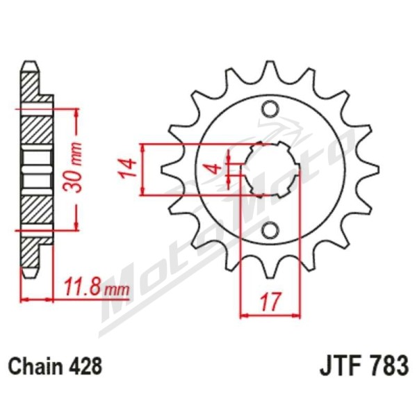 JT/JT Chain Kit 428HDR 14/37 Standard - Standard Rear Sprocket Benelli Tornado 125cc 24-25
