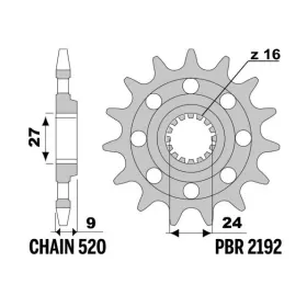 PBR plieninė standartinė priekinė žvaigždutė 2192 - 520 SUZUKI GSX-R 1000cc 2009-2016