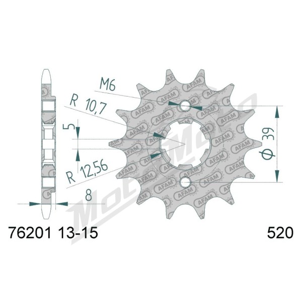 AFAM plieninė standartinė priekinė žvaigždutė 76201 - 520 13-15 dantukų KYMCO MXER / MXU 150cc 03-17