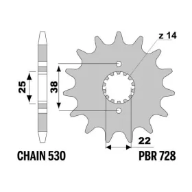 PBR Steel Standard Front Sprocket 728 - 530 CAGIVA ELEFANT / DUCATI INDIANA 750cc 1987-1997