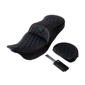 SADDLEMEN Road sofa Lattice Stitch Seat Black/Blue With Backrest Harley Davidson FLHR / FLHRC / FLHTC / FLHX / FLTRXS 1584-1923 08-23 