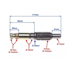 Kickstarter shaft gear MINARELLI AM6 50 2T 117mm