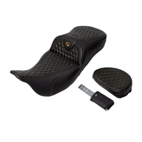 SADDLEMEN Roadsofa Honeycomb Extended Seat With Backrest Gold Harley Davidson FLHR / FLHT / FLHTKL / FLTR / FLTRX 1584-1923 08-25